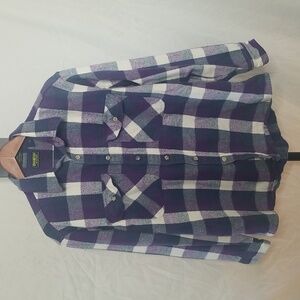 90s OshKosh Purple Blue Plaid Cotton Flannel Button Down Shirt X-Large
